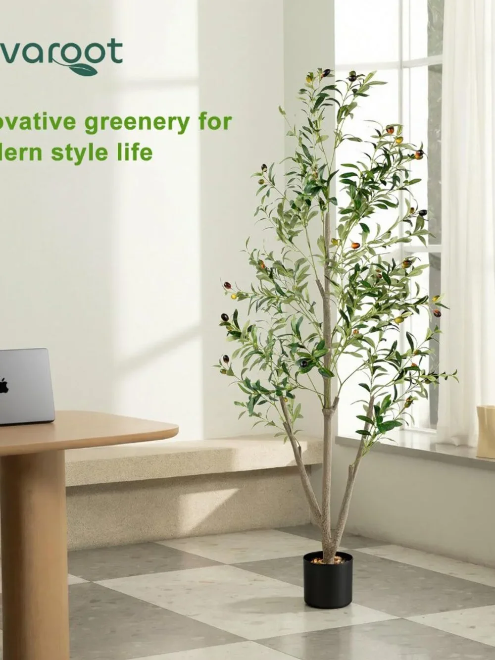 Olive Trees Artificial Indoor, 5FT Tall Faux Olive Tree with Moss and Planter, A